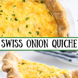 pinterest image for swiss onion quiche