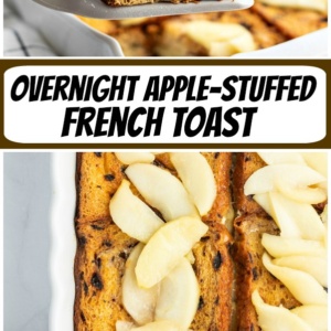 pinterest collage image for overnight apple stuffed french toast