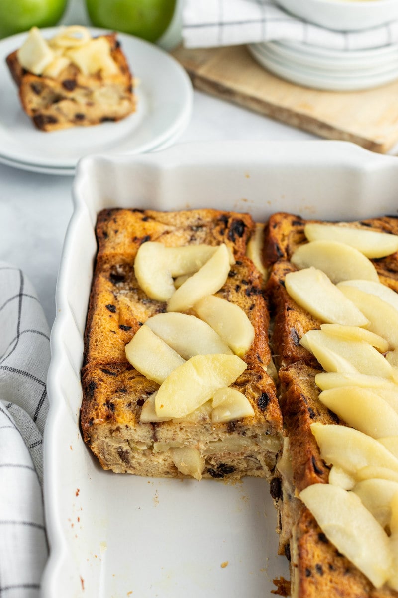 pan of overnight apple stuffed french toast