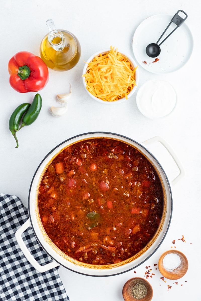 Beef and Bean Chili recipe from RecipeGirl.com beef and bean chili in a pot