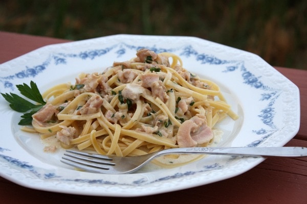 Clam Linguine on a plate with a fork