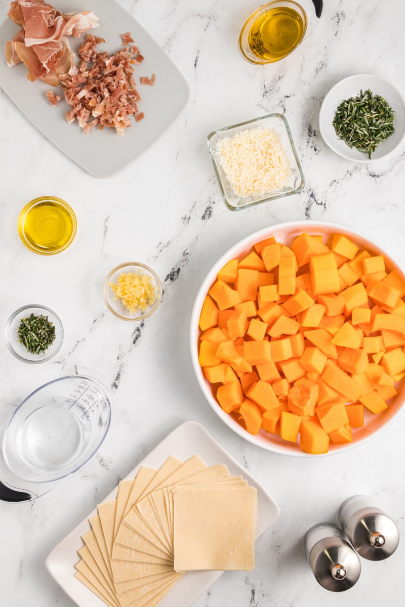 ingredients displayed for making easy butternut squash ravioli