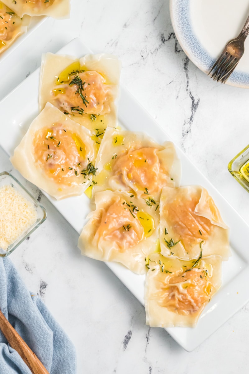 easy butternut squash ravioli on a plate