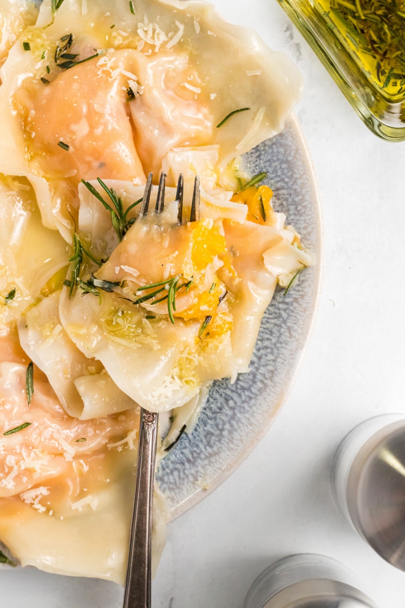 forkful of butternut squash ravioli