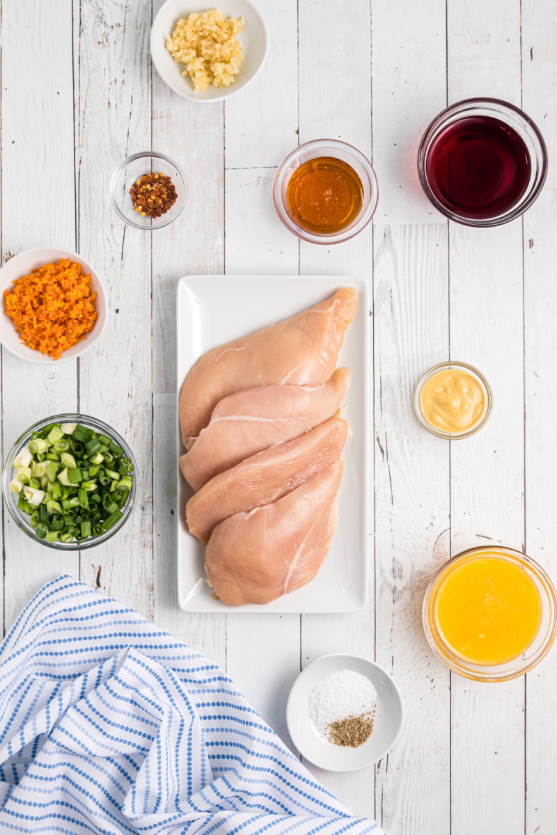 ingredients displayed for making grilled citrus garlic chicken