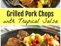 pinterest collage image for grilled pork chops with tropical salsa