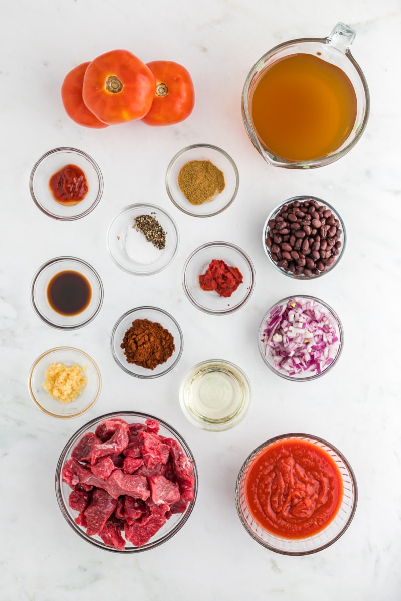 ingredients displayed for making lamb and black bean chili