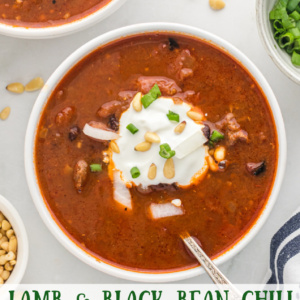 pinterest image for lamb and black bean chili