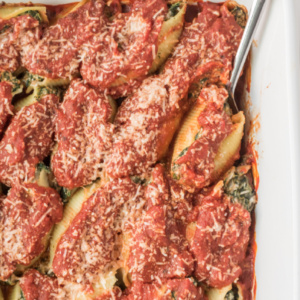 pinterest image for low fat stuffed shells