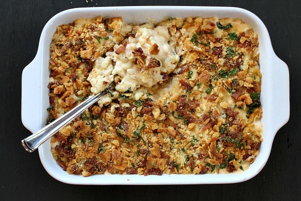 Homestyle Baked Macaroni and Cheese recipe from RecipeGirl.com #macaroni #mac #and #cheese #recipe #baked #RecipeGirl #macandcheese Homestyle Baked Macaroni and Cheese in a casserole dish