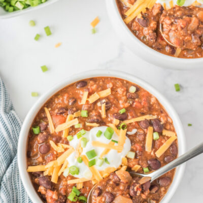 bowl of mexican black bean and sausage chilli