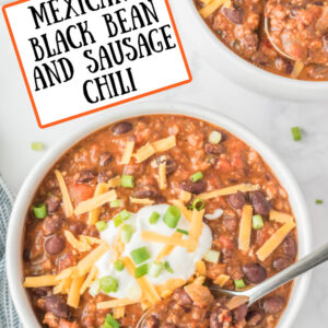 pinterest image for mexican black bean and sausage chili
