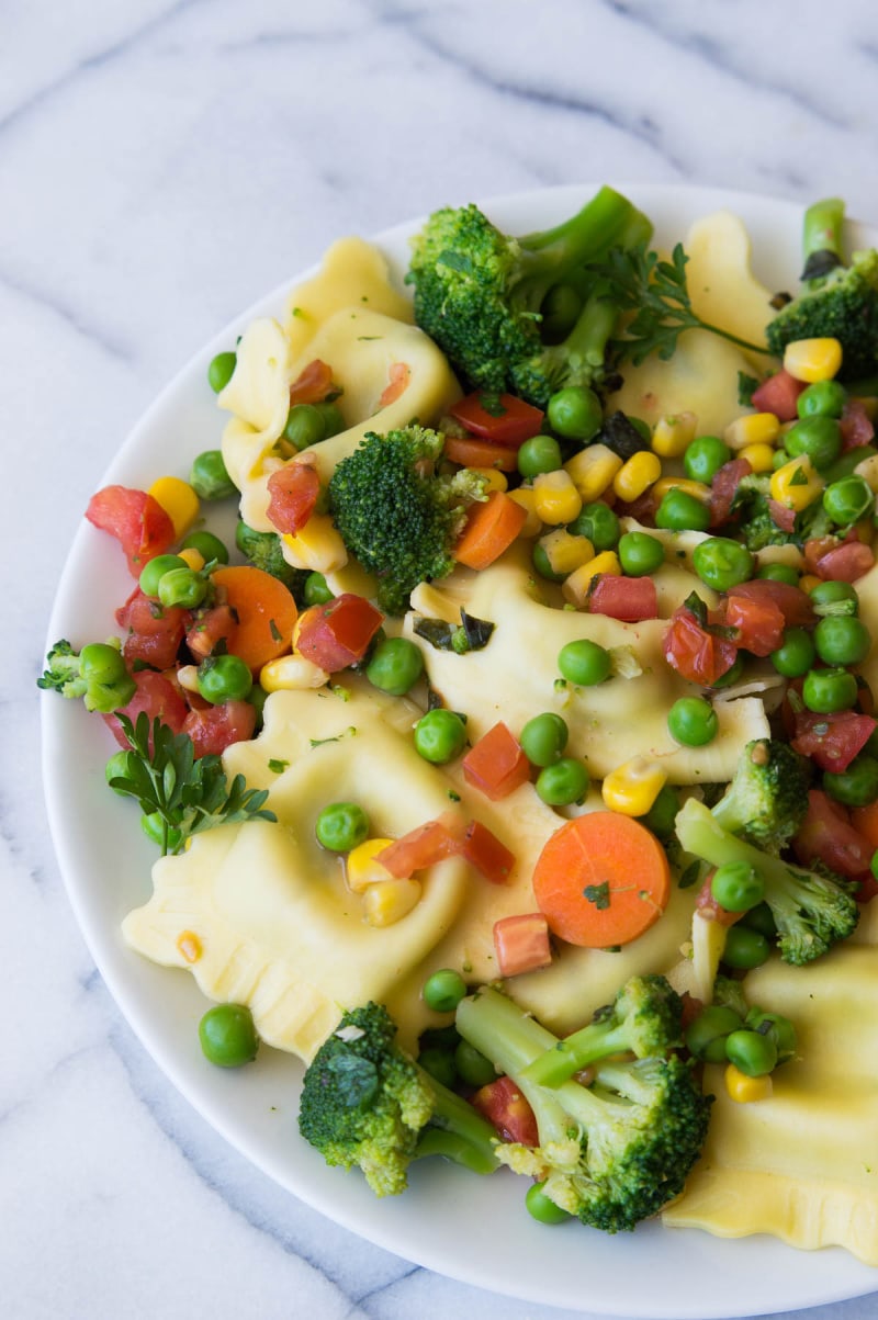 ravioli primavera on a plate