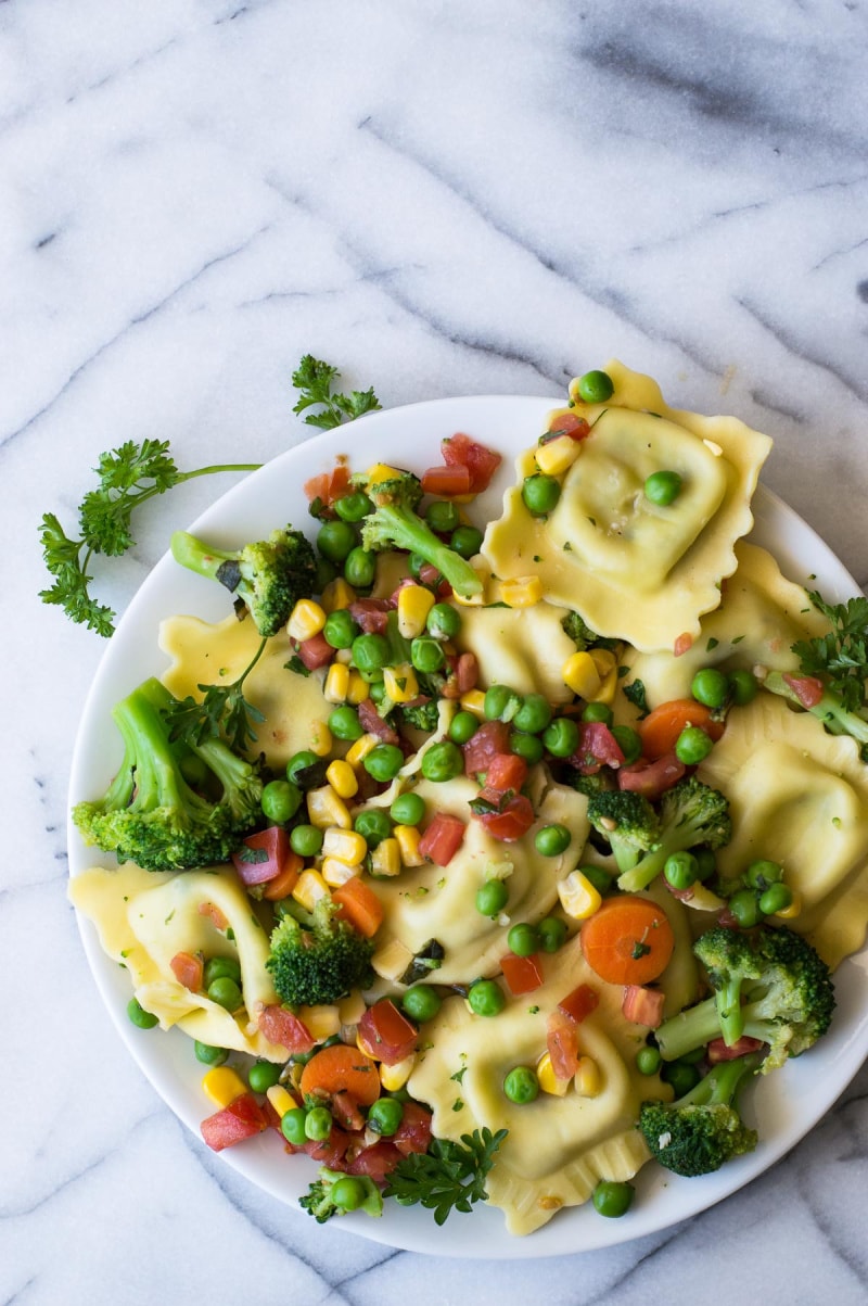 ravioli primavera on a plate