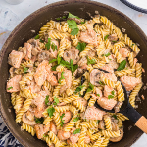 pinterest image for salmon fusilli