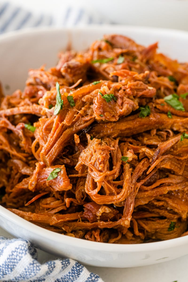 slow cooker pork barbecue in bowl