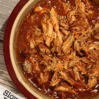 slow cooker pork barbecue in a pot