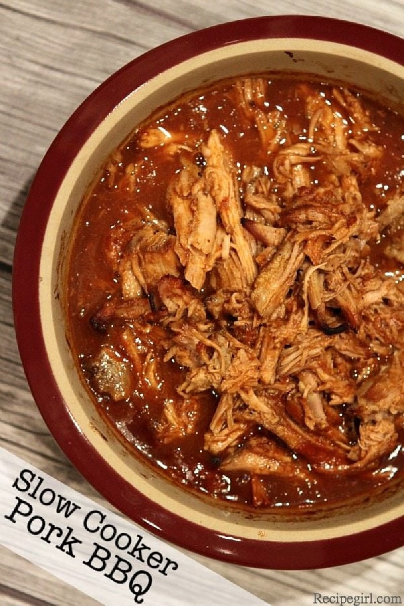 slow cooker pork barbecue in a pot