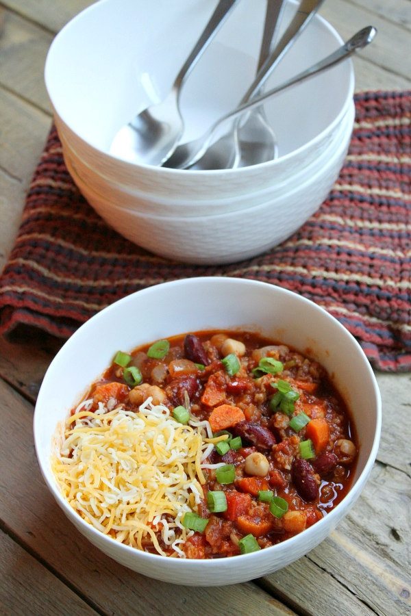 Spicy Vegetarian Chili recipe from RecipeGirl.com #spicy #vegetarian #chili #recipe #RecipeGirl Serving Spicy Vegetarian Chili