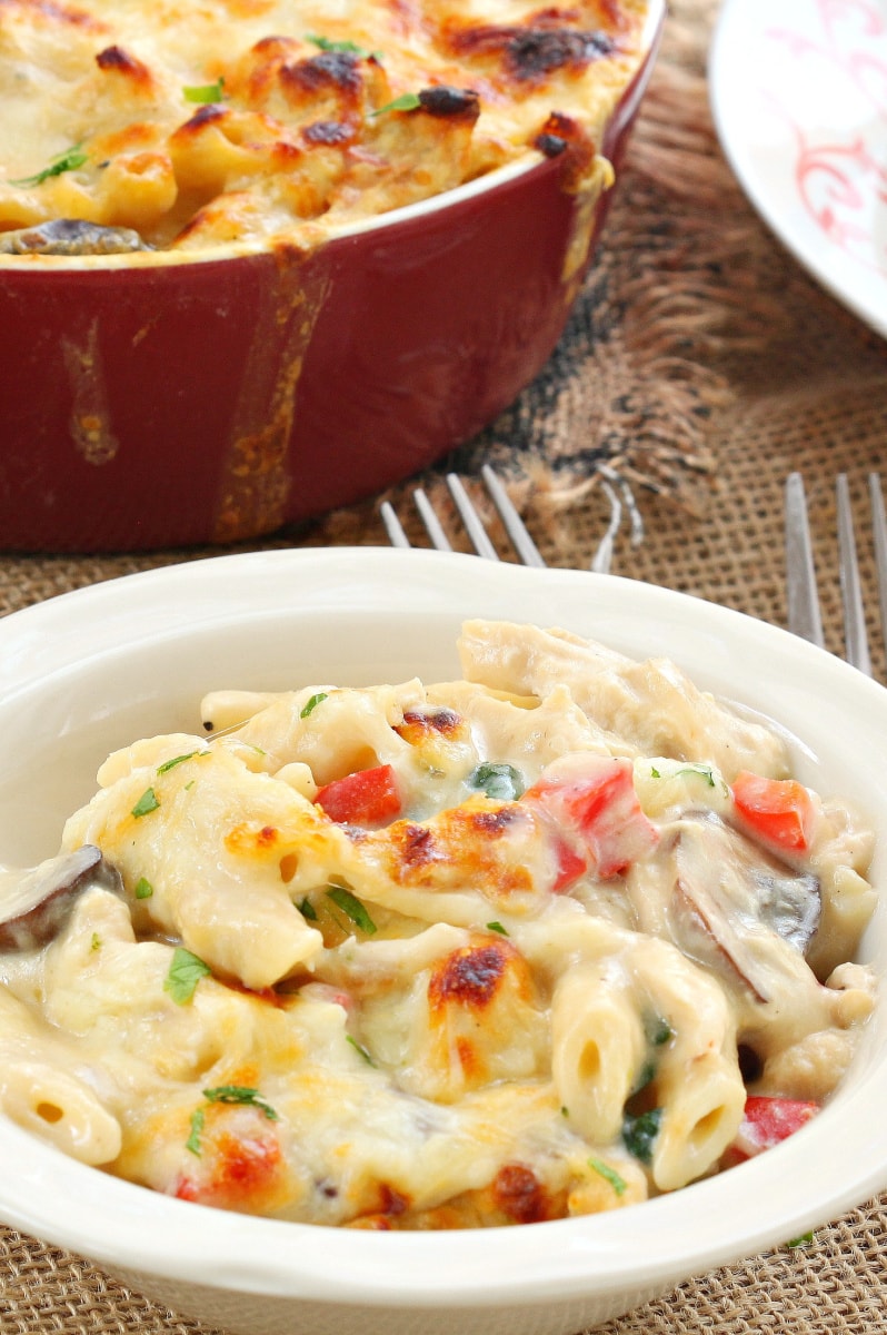 serving of penne florentine in a white bowl