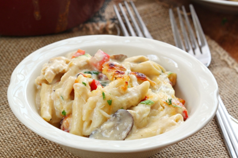 serving of penne florentine in a white bowl