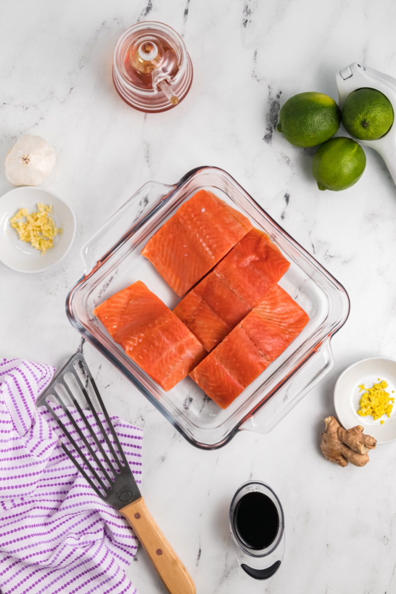 ingredients displayed for making asian salmon fillets