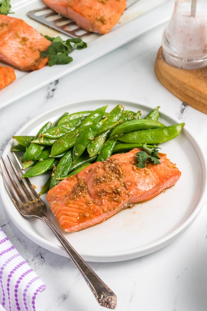 plate of salmon with peas