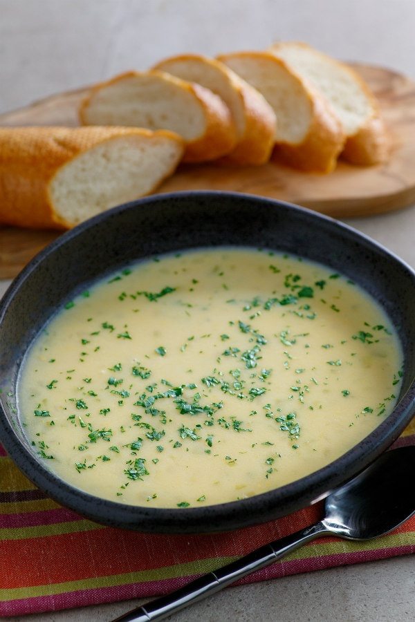 Easy, rich and creamy Cheese Beer Soup recipe from RecipeGirl.com bowl of beer cheese soup