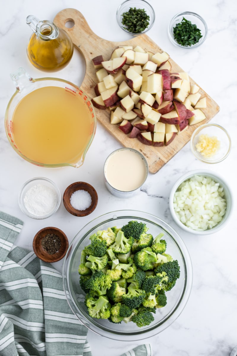 potato broccoli soup ingredients displayed