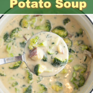 pinterest image for broccoli potato soup