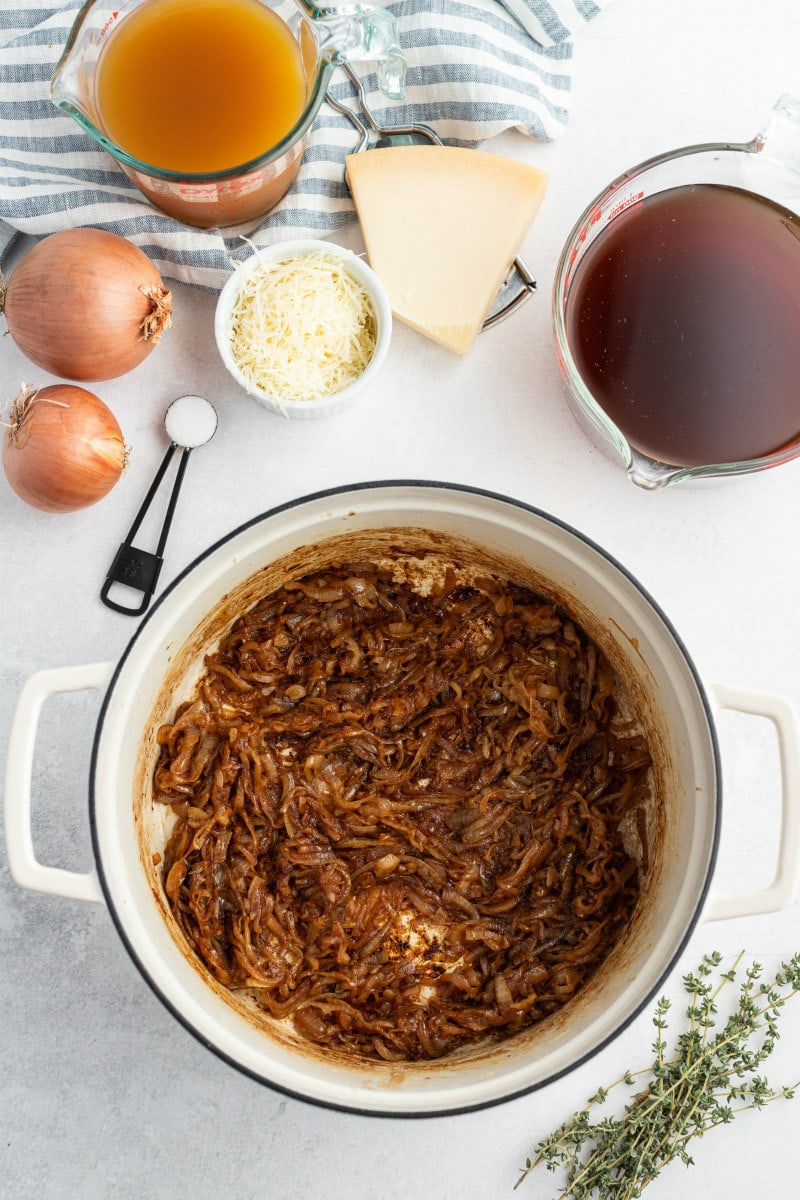 caramelizing onions in soup pot
