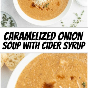 pinterest collage image for caramelized onion soup