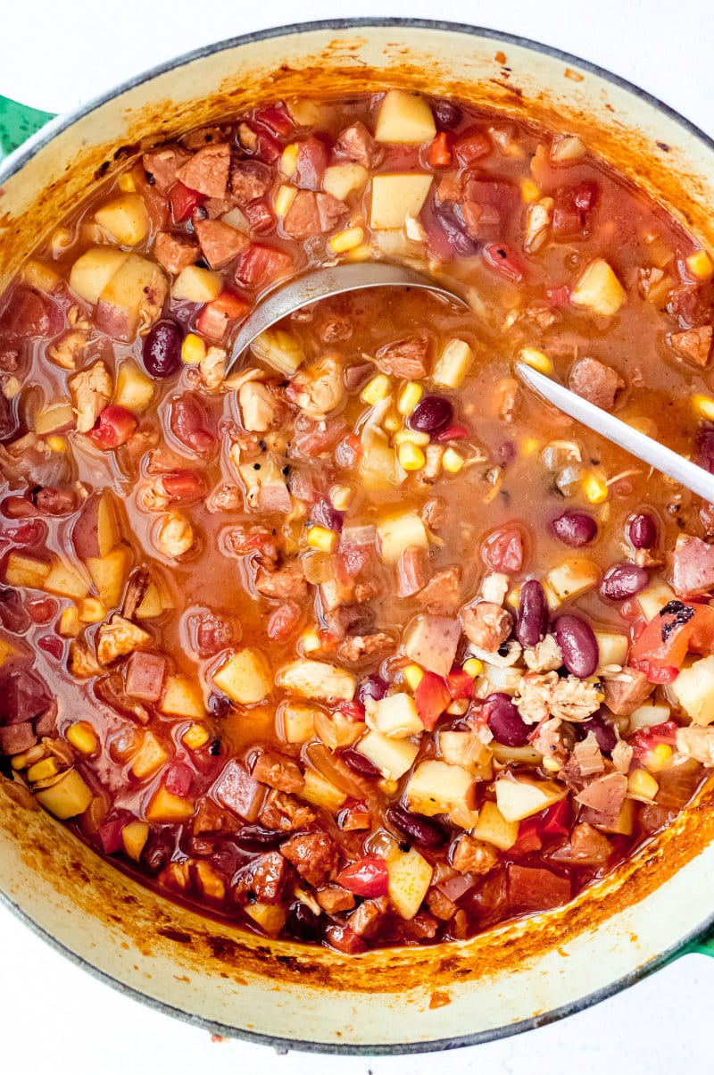 pot of chicken tortilla sausage soup