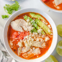 white bowl of chicken tortilla soup