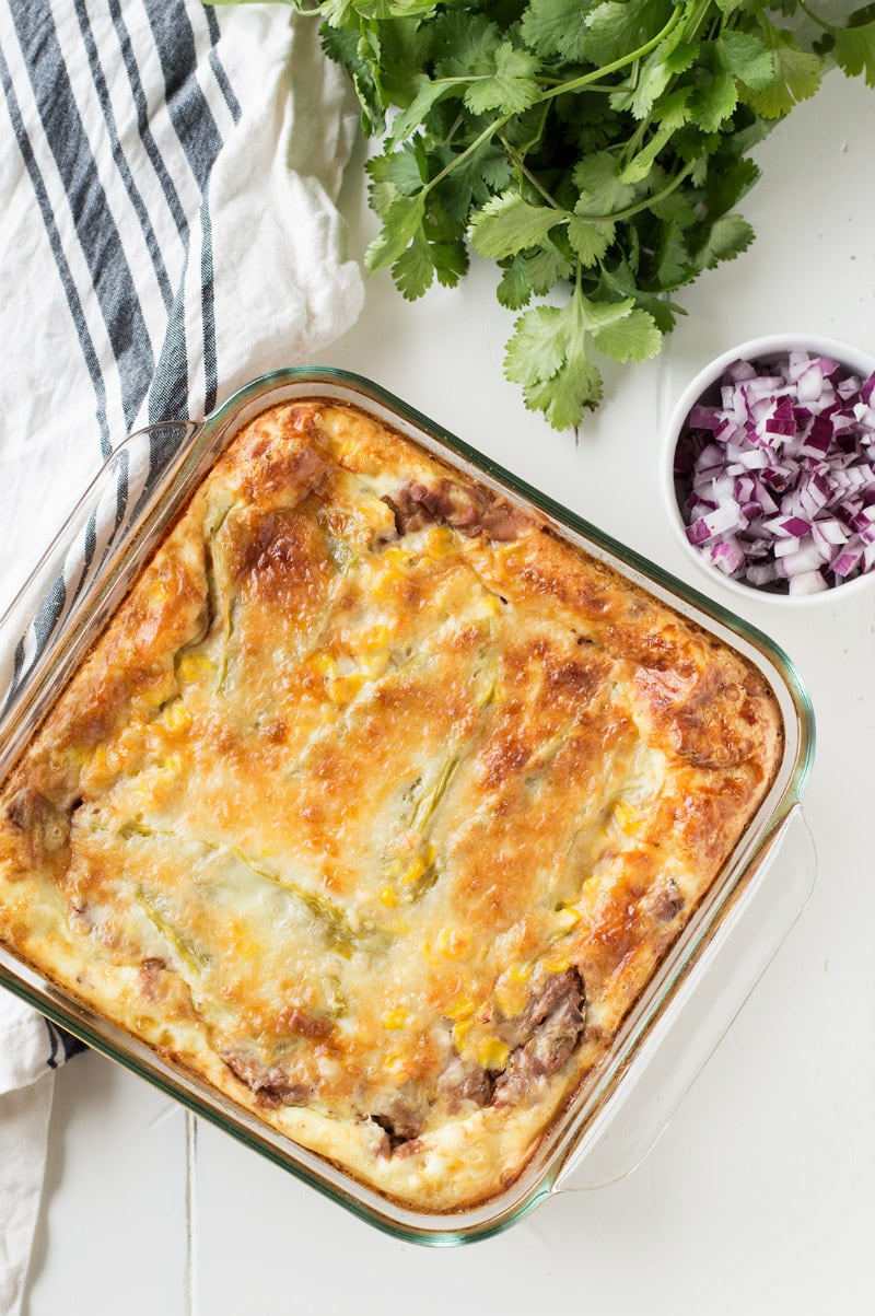 Chiles Rellenos Casserole recipe from RecipeGirl.com #chile #chiles #relleno #rellenos #casserole #mexican #ww #wwfreestyle #weightwatchers Chiles Rellenos Casserole