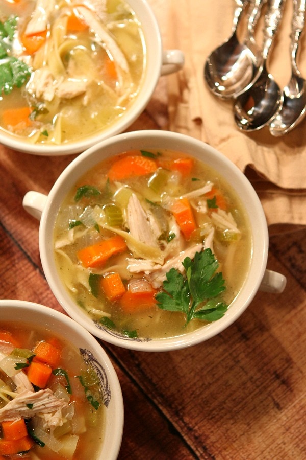 Classic Chicken Soup recipe from RecipeGirl.com : best chicken soup : chicken noodle soup bowls of Classic Chicken Soup