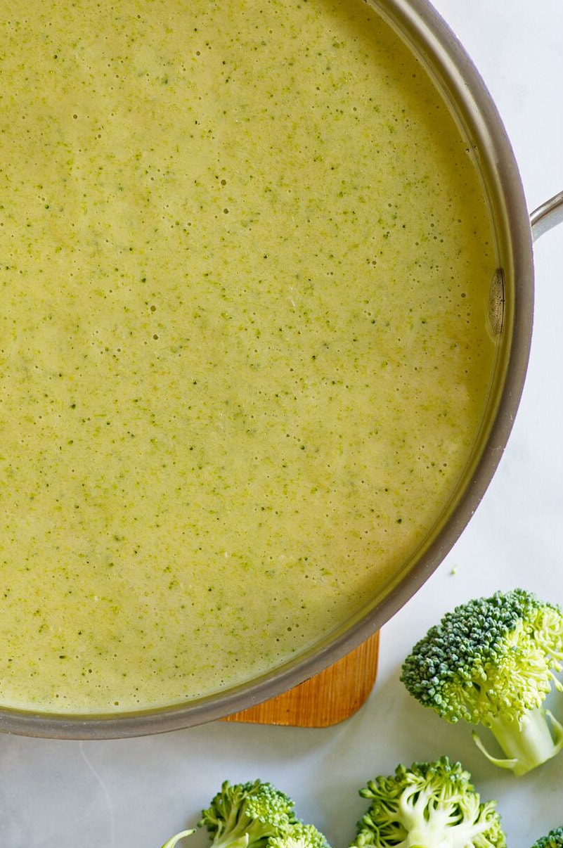 Creamy Broccoli Soup recipe from RecipeGirl.com #creamy #creamofbroccoli #broccoli #soup #recipe #weightwatchers #smartpoints #RecipeGirl Pot of Creamy Broccoli Soup
