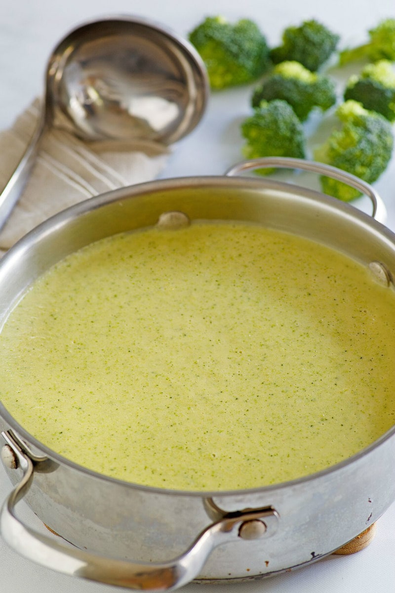 Creamy Broccoli Soup recipe from RecipeGirl.com #creamy #creamofbroccoli #broccoli #soup #recipe #weightwatchers #smartpoints #RecipeGirl Pot of Creamy Broccoli Soup