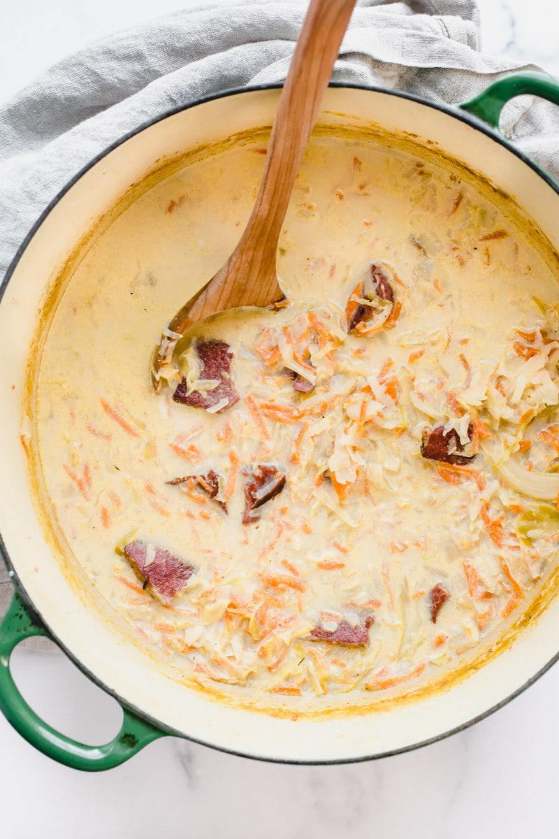 pot of Corned Beef and Cabbage Soup