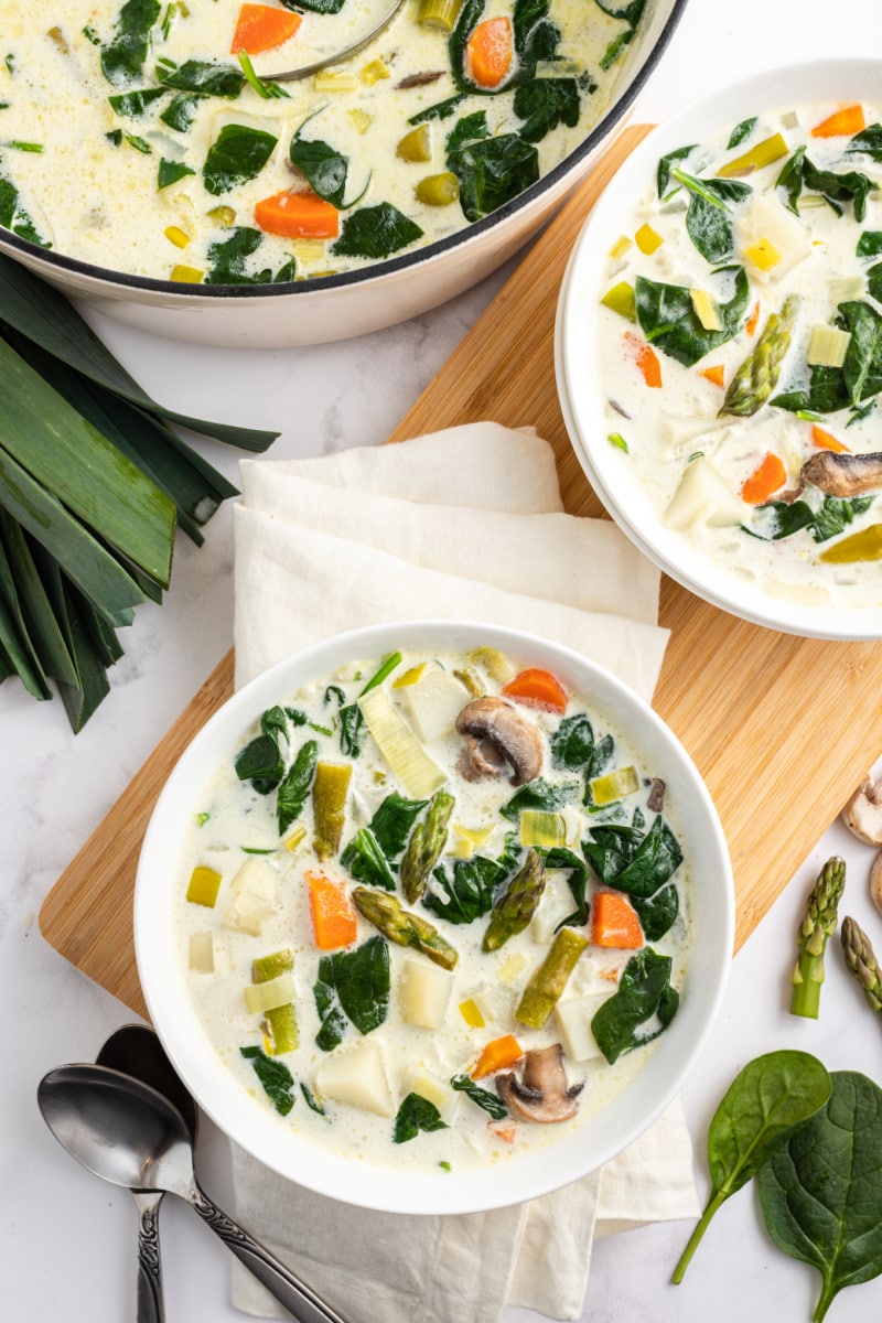french spring soup in two bowls