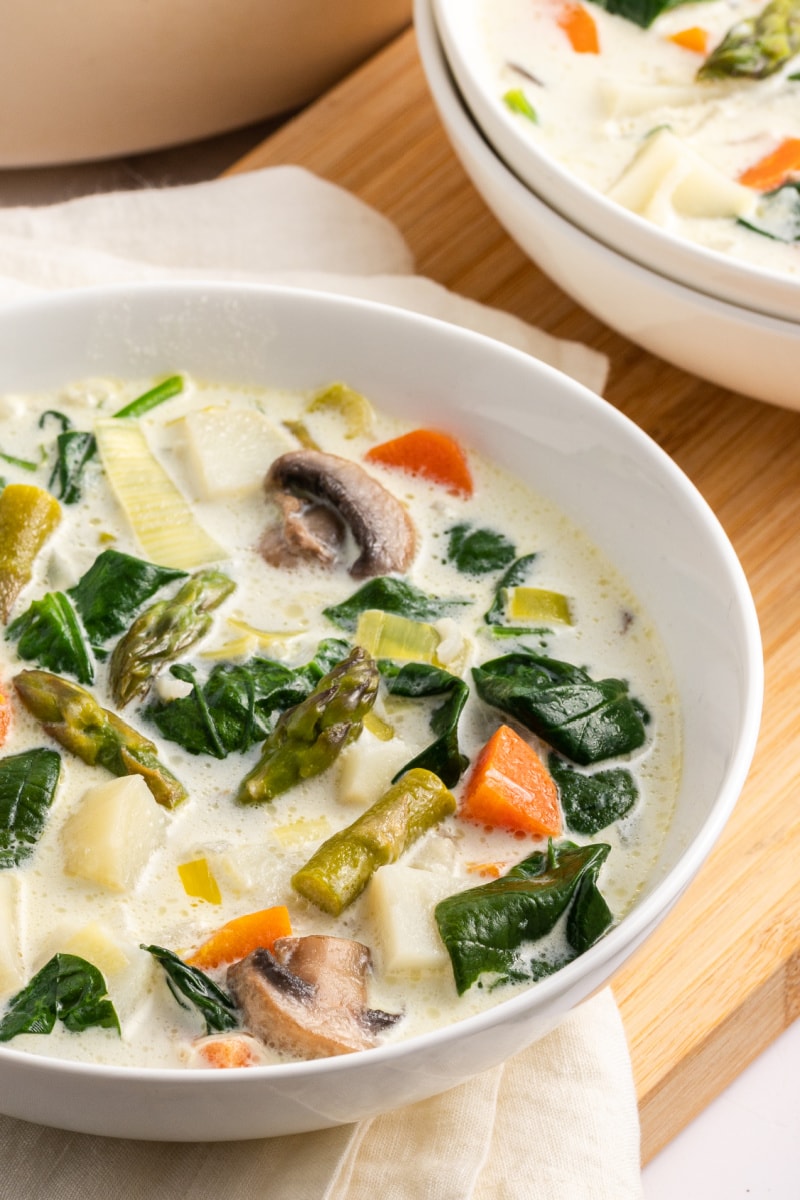 vegetable soup in a white bowl