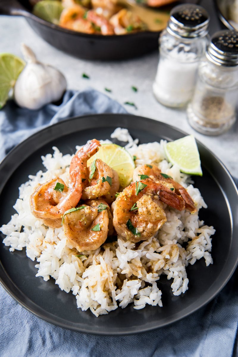 Garlic Lime Shrimp served over rice