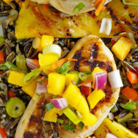 grilled swordfish topped with mango salsa