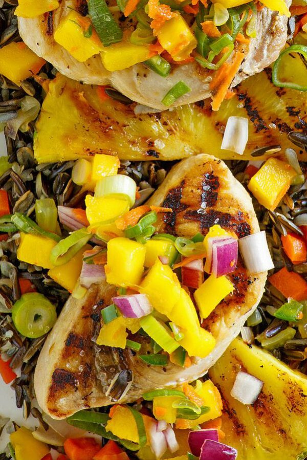 Grilled Swordfish with Mango Salsa and Grilled Pineapple