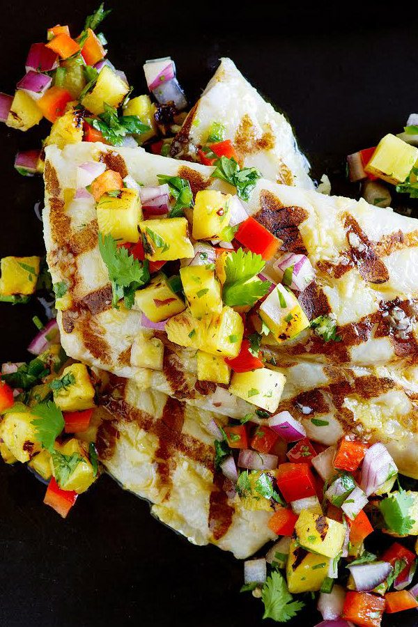 Grilled Mahi Mahi topped with Grilled Pineapple Salsa