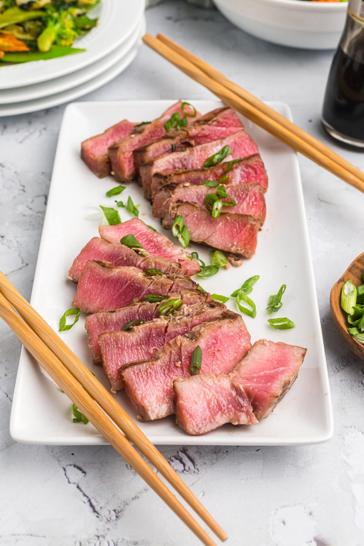 maple soy grilled tuna sliced into pieces