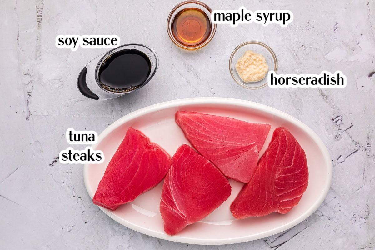 ingredients displayed for making maple soy grilled tuna