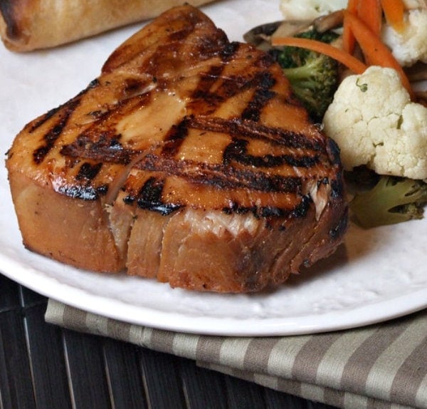 Maple Soy Grilled Tuna on a white plate