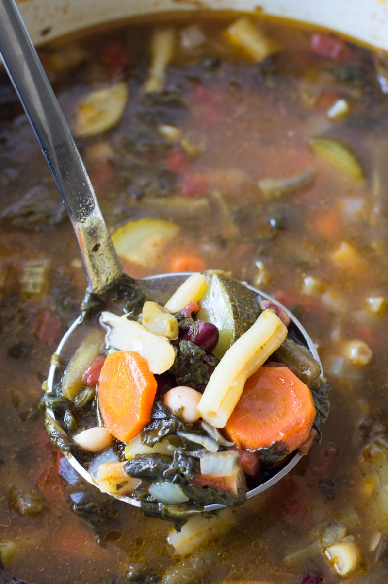 ladle full of minestrone soup