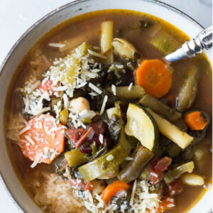 pinterest image for minestrone soup